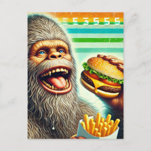 Carte Postale Sasquatch Cheeseburger et Fries Retro