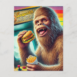Carte Postale Sasquatch Cheeseburger et Fries Retro Arcade