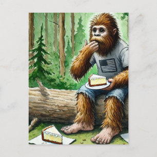 Carte Postale Sasquatch dans la forêt de mossy avec délicieux gâ