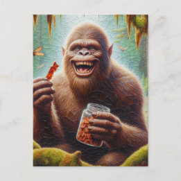 Carte Postale Sasquatch dans la forêt de Mossy avec pot trouvé j