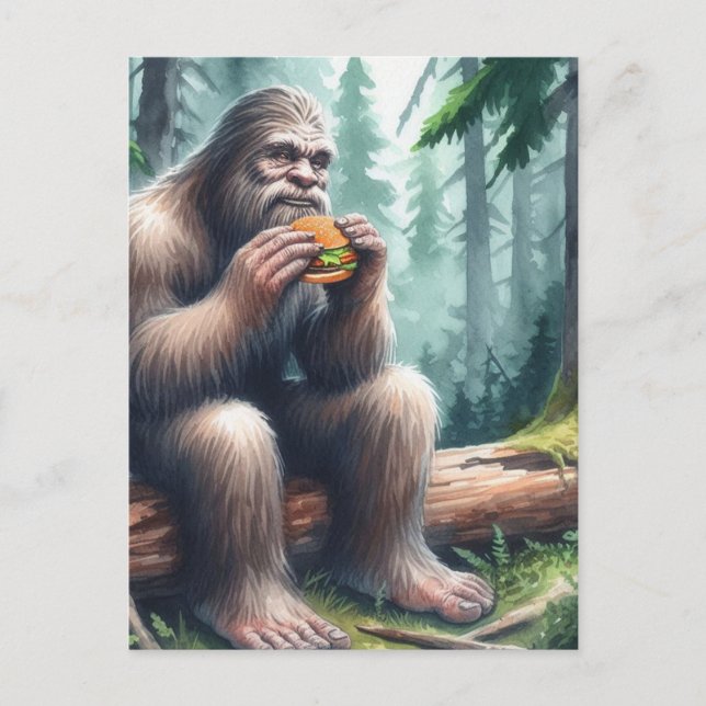 Carte Postale Sasquatch et la forêt d'aquarelle de Cheesburger (Devant)