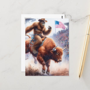 Carte Postale Sasquatch fait un tour de rodéo imaginaire art