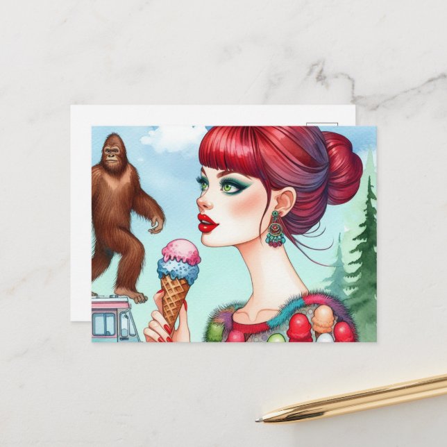 Carte Postale Sasquatch sur le camion à crème glacée (Devant/Arrière en situation)