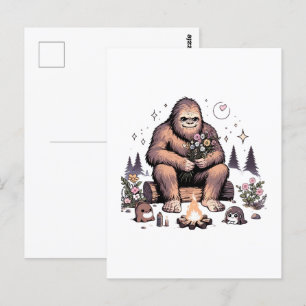 Carte Postale Sasquatch tenant des fleurs