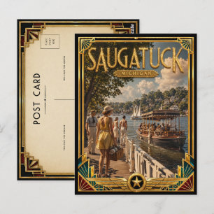Carte Postale Saugatuck Michigan Art Déco Vintage de l'Âge d'Or