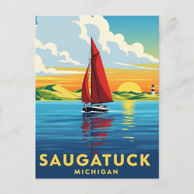 Carte Postale Saugatuck Voilier Michigan Travel (Devant)