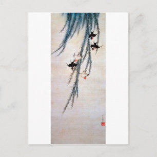 Carte Postale Saule et hirondelle, Hokusai