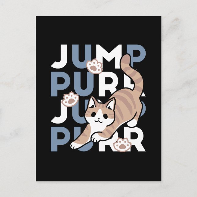 Carte Postale Sauter Purr Jump : Conception de chat joueuse avec (Devant)
