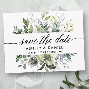 Carte Postale Sauvegarder la date aquarelle verdure calligraphie