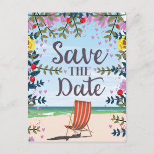 Carte Postale Sauvegarder la date vintage plage et chaise de pon