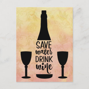 Carte Postale Sauvez de l'eau Boire du vin Bouteille noire Deux 