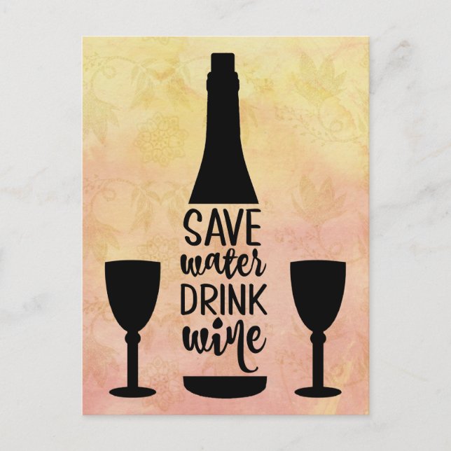 Carte Postale Sauvez de l'eau Boire du vin Bouteille noire Deux  (Devant)