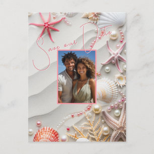 Carte Postale Sauvez la date Seashells Pearls Starfish Beach