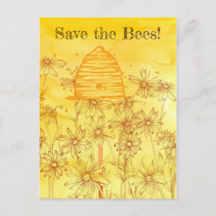 Carte Postale Sauvez l'abeille Abeille Fleur sauvage Skep