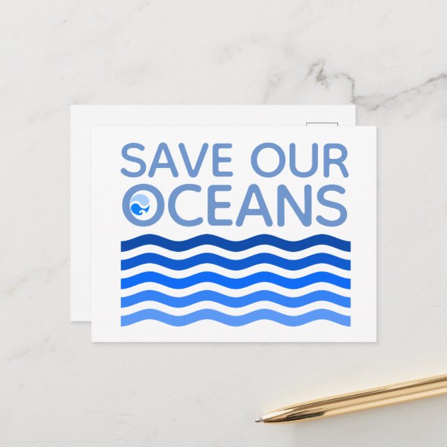 Carte Postale Sauvez nos océans Blue Stylisé Earth Waves (Devant/Arrière en situation)