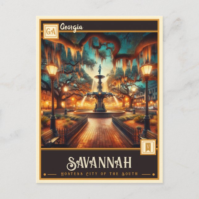 Carte Postale Savannah, Géorgie | VINTAGE (Devant)