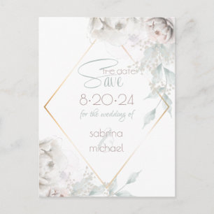 Carte Postale Save the date   Albâtre Peonies d'aquarelle blanch