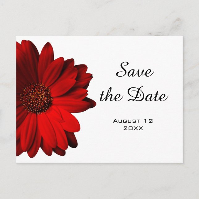 Carte postale "Save the Date" au Gérbera rouge (Devant)