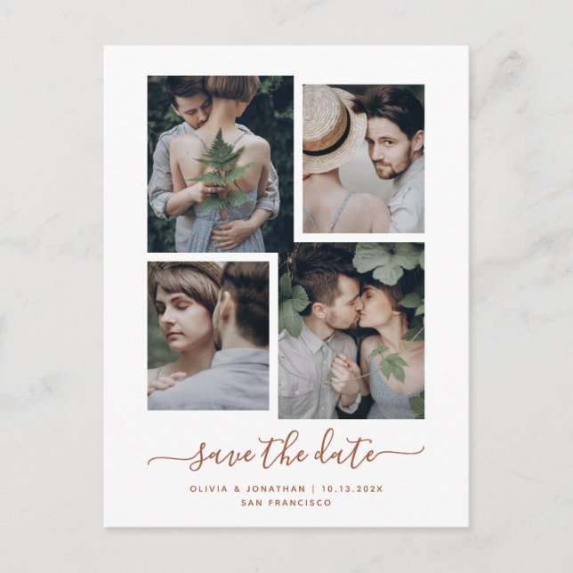 Carte Postale Save the date | Boho Terracotta Four Photo Collage (Devant)