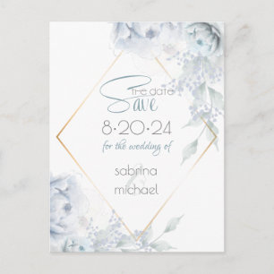 Carte Postale Save the date   Dusty Blue Watercolor Peonies
