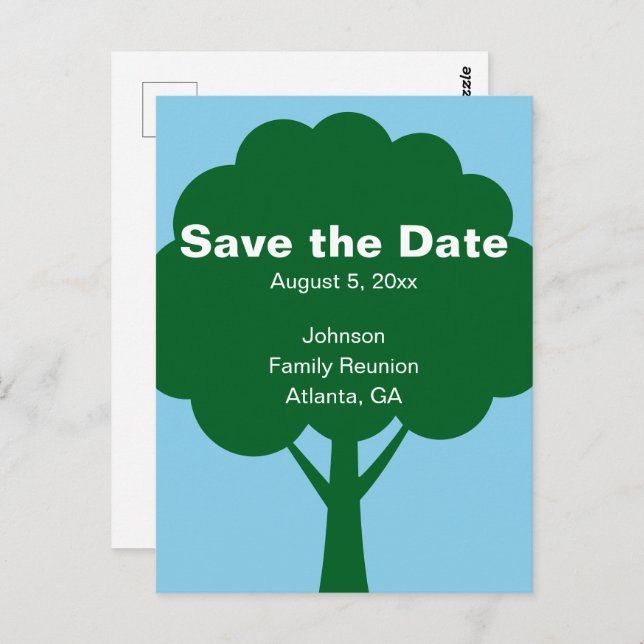 Carte Postale Save the Date Family Reunion with Name & Tree (Devant / Derrière)