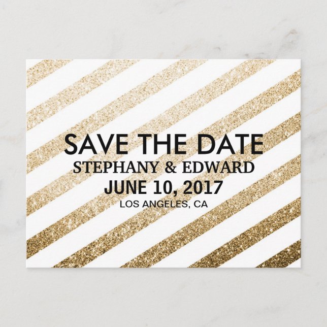 Carte postale "Save the Date" pailletée faux or él (Devant)