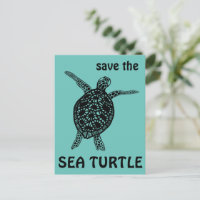 Save the Sea Turtle Tortoise Climate Change Postc