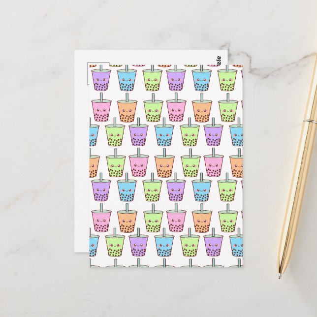 Carte Postale Saveurs de thé au lait Boba (Devant/Arrière en situation)