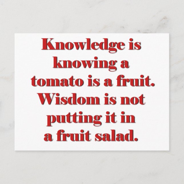 Carte Postale Savoir contre Sagesse édition tomate (Devant)