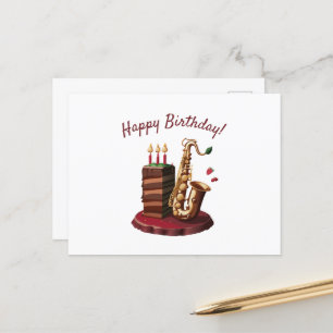 Carte Postale Saxaphone Chocolat gâteau d'anniversaire