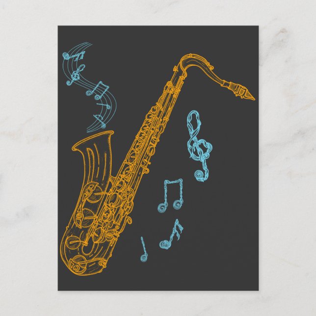 Carte Postale Saxophone Player Musicien Jazz Musique Art (Devant)