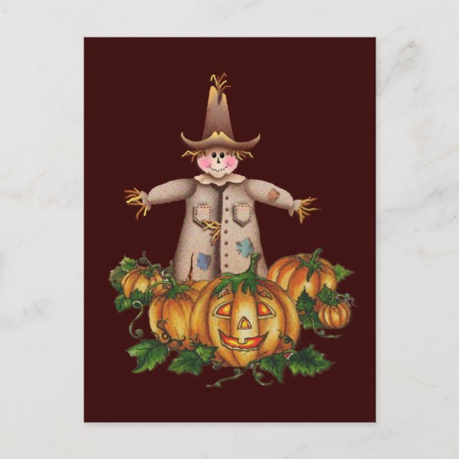 Carte Postale SCARECROW & CITROUILLE PATCH par SHARON SHARPE (Devant)