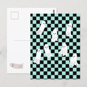 Carte Postale Scarry Halloween Ghosts Design Éffrayant À damiers