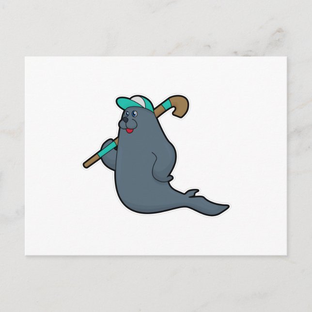 Carte Postale Sceau au hockey avec bâton de hockey (Devant)