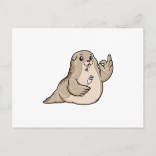 Carte Postale Sceau avec poisson et fourche