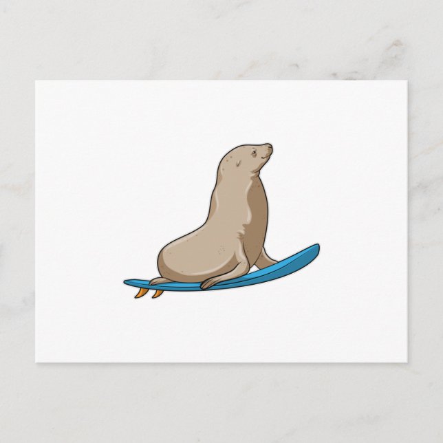 Carte Postale Sceau comme surfeur avec Surfboard (Devant)