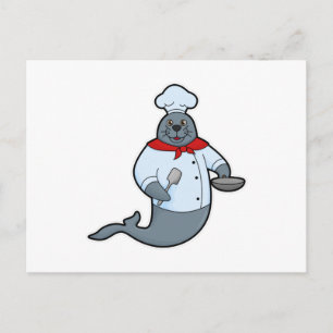 Carte Postale Sceau en tant que Cook avec Poêle et Spatule