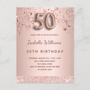 Carte Postale Scénario de ballon de 50e anniversaire rose or ros