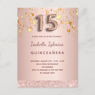 Carte Postale Scénario de ballon rose étoile rose de Quinceanera