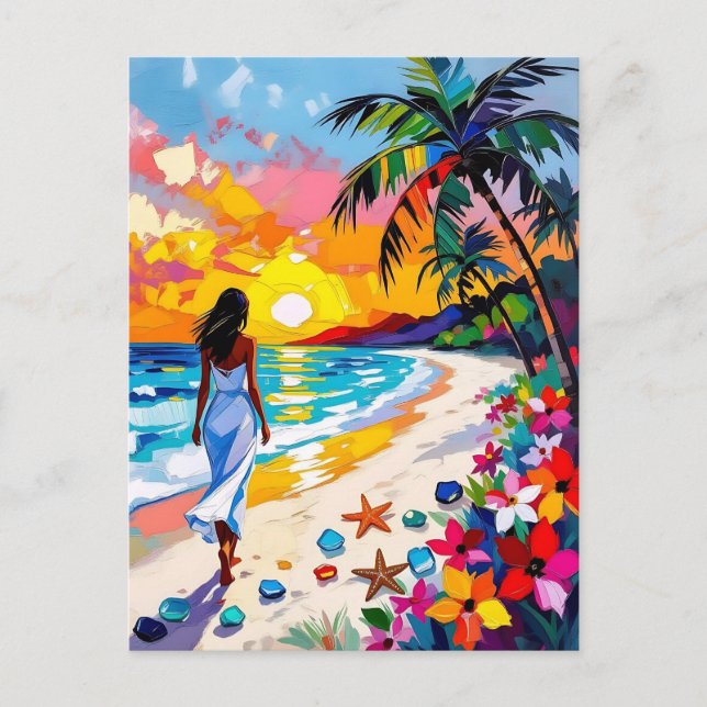 Carte Postale Scène Abstraite de plage au coucher du soleil (Devant)