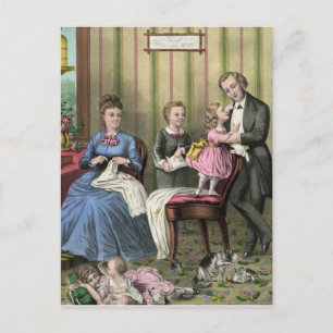 Carte Postale Scène de famille vintage