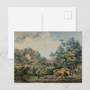 Carte Postale Scène de ferme américaine vintage Currier et Ives