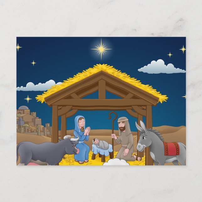 Carte Postale Scène de la Nativité de Noël avec Baby Jesus (Devant)