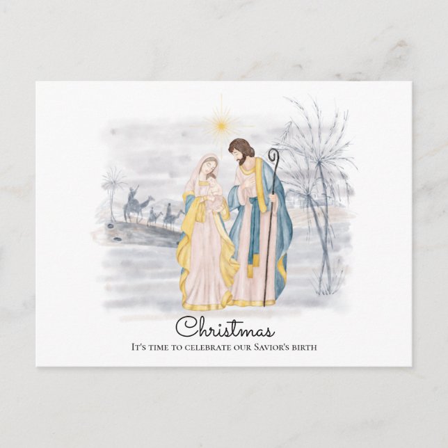 Carte Postale Scène de la Nativité - Marie, Joseph et nouveau-né (Devant)