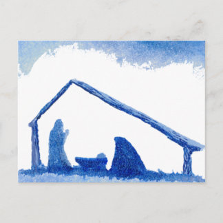 Carte Postale Scène de la Nativité Silhouette Bleue