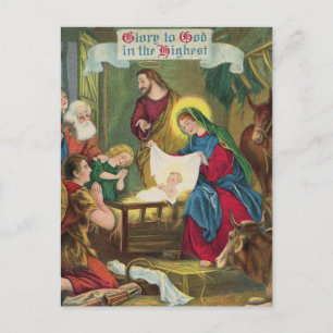 Carte Postale Scène de la Nativité vintage à Bethléem Noël