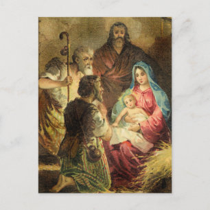 Carte Postale Scène de la Nativité vintage avec éclairage specta