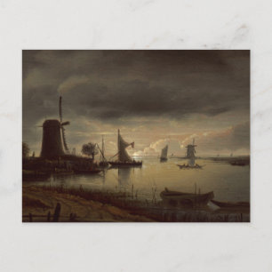 Carte Postale Scène de la rivière néerlandaise avec moulin à ven