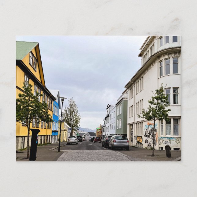 Carte Postale Scène de la rue Reykjavik Islande Photo (Devant)