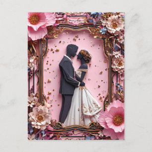 Carte Postale Scène de mariage à silhouette de papier romantique